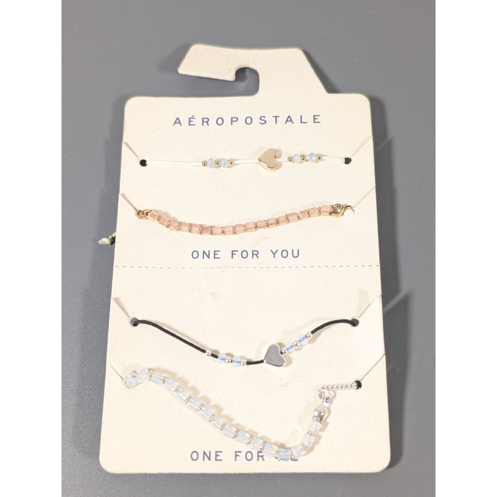 Aeropostale Set of 4 Adjustable‎ Bracelets Heart Beaded
